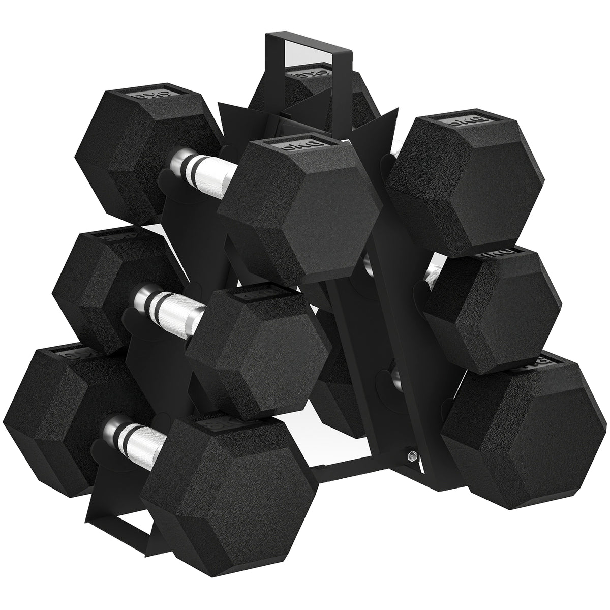 Hex Dumbbell Set with Weights Storage Rack, Rubber Coated Dumbbells, Non-Slip Chrome Handles, Space-Saving for Home Gym Weight Lifting Strength Training, 2 x 4kg, 2 x 6kg, 2 x 8kg