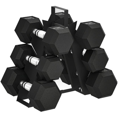 Hex Dumbbell Set with Weights Storage Rack, Rubber Coated Dumbbells, Non-Slip Chrome Handles, Space-Saving for Home Gym Weight Lifting Strength Training, 2 x 4kg, 2 x 6kg, 2 x 8kg
