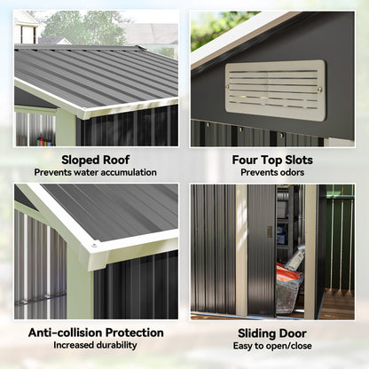 Garden Metal Tool Storage Shed with Sliding Door, Sloped Roof and Foundation Kit, 152 x 132 x 188cm