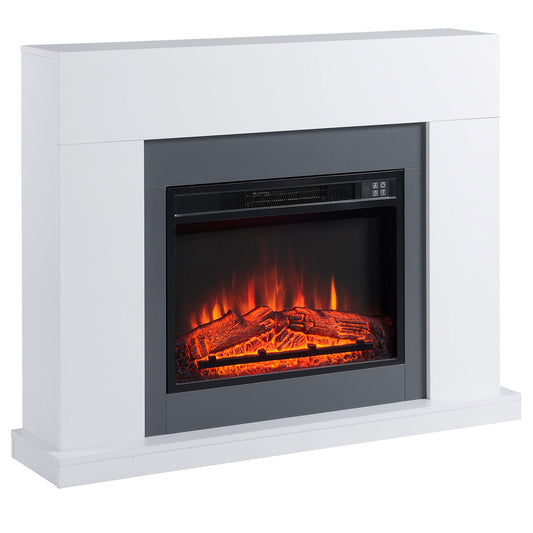 44" Electric Fireplace Suite with Remote Control, 2000W Freestanding Fireplace Heater with LED Flame Effect, Overheat Protection, 7-Day Programmable Timer, White