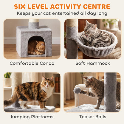 Floor to Ceiling Cat Tree, 230-250cm Multi-Level Cat Tower with Adjustable Height, Scratching Posts, Condo, Platforms