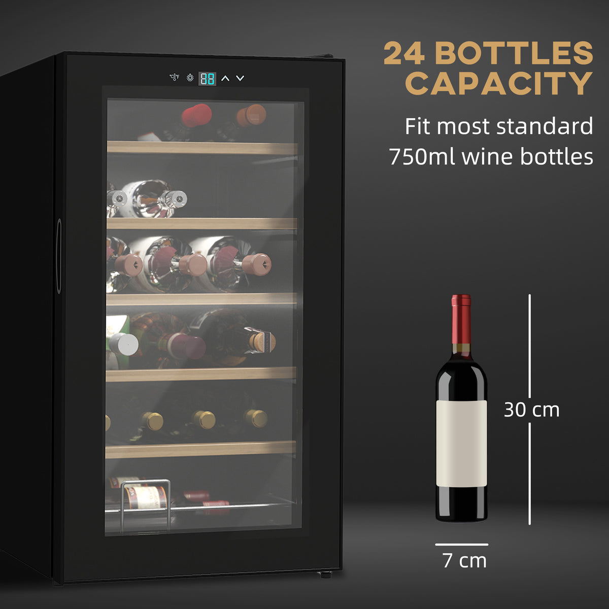 24-Bottle 20℃ Wine Cooler Fridge - Black