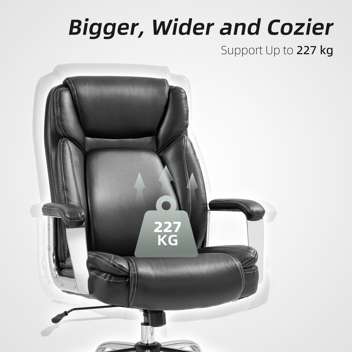 Ergonomic Office Chair, Heavy Duty Faux Leather Desk Chair with Tilt Function, Adjustable Height, 227kg 500LBS Swivel Computer Chair for Home Study, Black