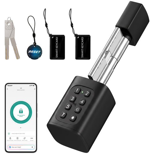 Smart Door Cylinder, 5-in-1 (Fingerprint Biometrics/Passcode/APP/NFC Card/Key), Shared Access, Bluetooth Cylinder