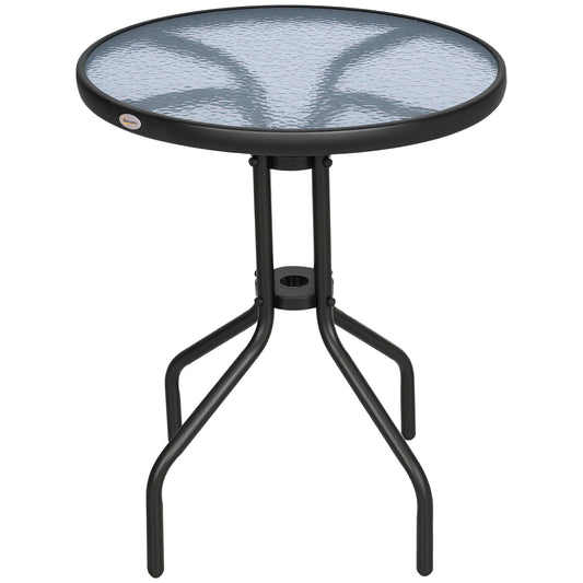 Bistro Coffee Table Outdoor Tempered Glass Top Table Garden Round Dining Table - 60cm Diameter