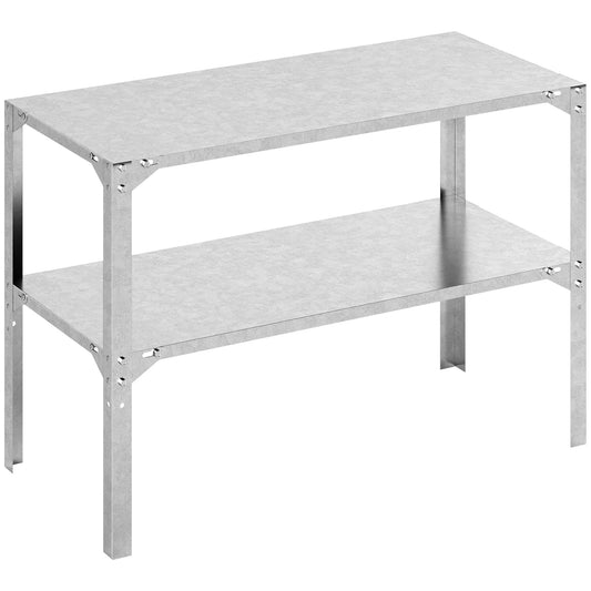 2 Tier Potting Bench Table, Galvanised Steel Garden Planting Work Bench Workstation with Storage Shelf for Outdoor, Patio, Greenhouse, 110 x 50 x 75 cm, Silver Tone