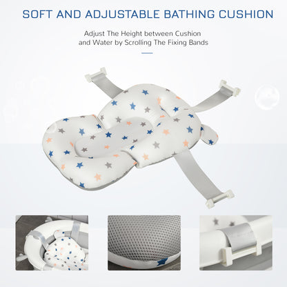 Foldable Baby Bathtub Set, Collapsible Bath Tub with Thermostatic Water Plug, Non-Slip Support, Cushion Pad, Drain Plugs, for Newborn to 3 Years - Offwhite