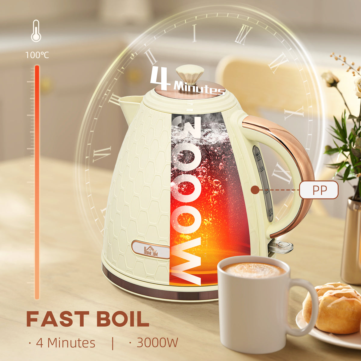 Electric Kettle, 1.7L, Fast Boil, 3000W Cordless Water Kettle with Removable Washable Anti-scale Filter