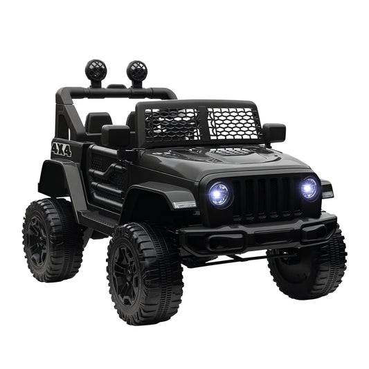 Kids Ride On Car, 12V Electric Cars for Kids with Parental Remote Control, 2 Motors, 4-Wheel Suspension, LED Lights, Horn, 3-5km/h, Battery Powered Ride On Toy for 3-6 Years Old Black