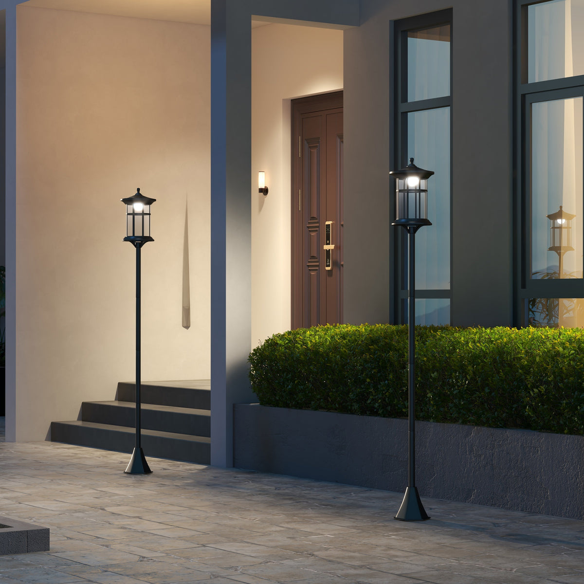 Set of Two 1.8m Traditional Style Solar Lamp Posts - Black