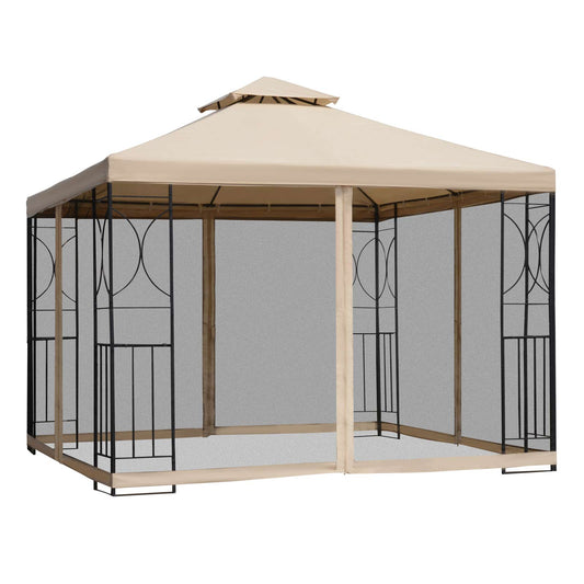 3(m) x 3(m) Garden Gazebo, Double Roof Outdoor Gazebo Canopy Shelter with Netting, Solid Steel Frame for Garden, Lawn, Backyard and Deck