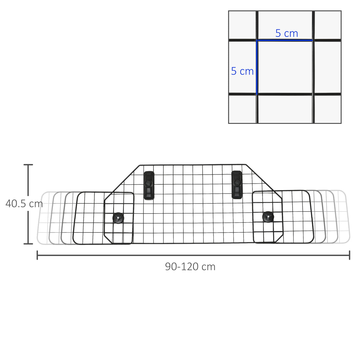 Dog Guard for Cars Adjustable Boot Barrier Metal Mesh Pet Headrest, 90-120W x 40.5H cm