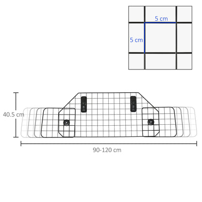 Dog Guard for Cars Adjustable Boot Barrier Metal Mesh Pet Headrest, 90-120W x 40.5H cm