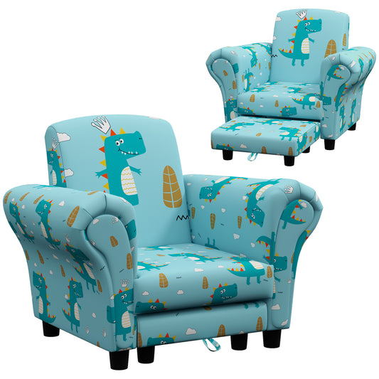 2 Piece Kids Sofa Set with Dinosaur Design, Wooden Frame, for 1.5-3 Years Old