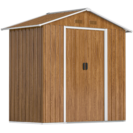 6.5 x 3.5ft Metal Garden Storage Shed - Brown Wood Effect