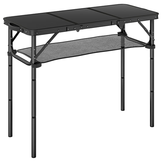 3ft Folding Camping Table, Picnic Table with Mesh Storage Layer, Carrying Bag and Metal Frame