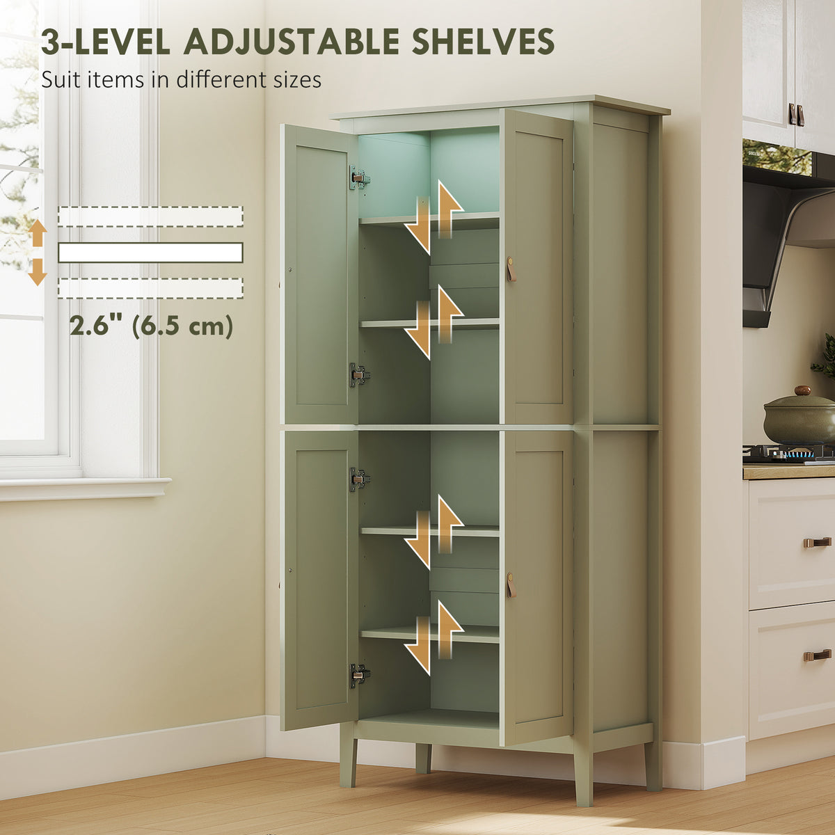 Tall Pantry Cupboard with Motion Sensor LED Light