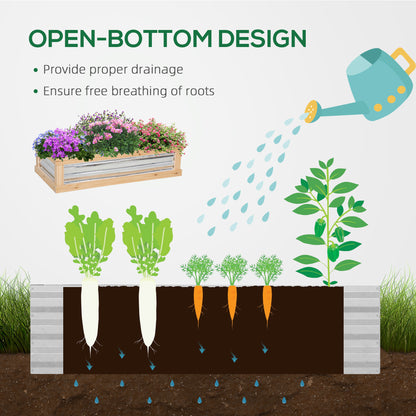 Raised Garden Bed with Greenhouse Top, Garden Wooden Cold Frame Greenhouse Flower Planter Protection with 2 Independent Roofs, 122x 61 x 82cm, Natural