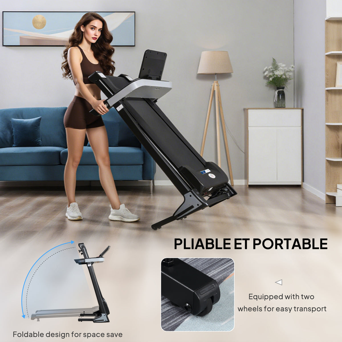 Motorised Folding Treadmill with 500W & LED Screen for Home, Black