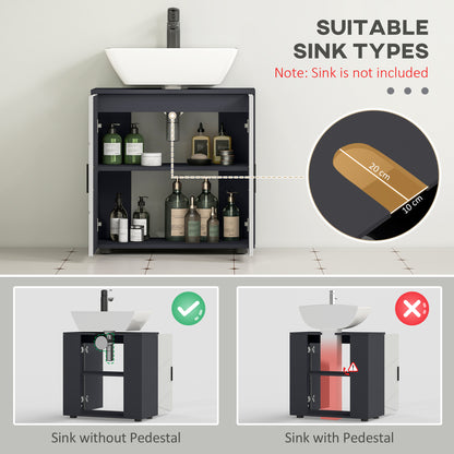Under Sink Bathroom Cabinet, Bathroom Sink Cabinet with Soft-Close Doors, Adjustable Shelf, 10 x 20cm U Shaped Cut-Out, Storage Cupboard for Basin without Pedestal, Light Grey