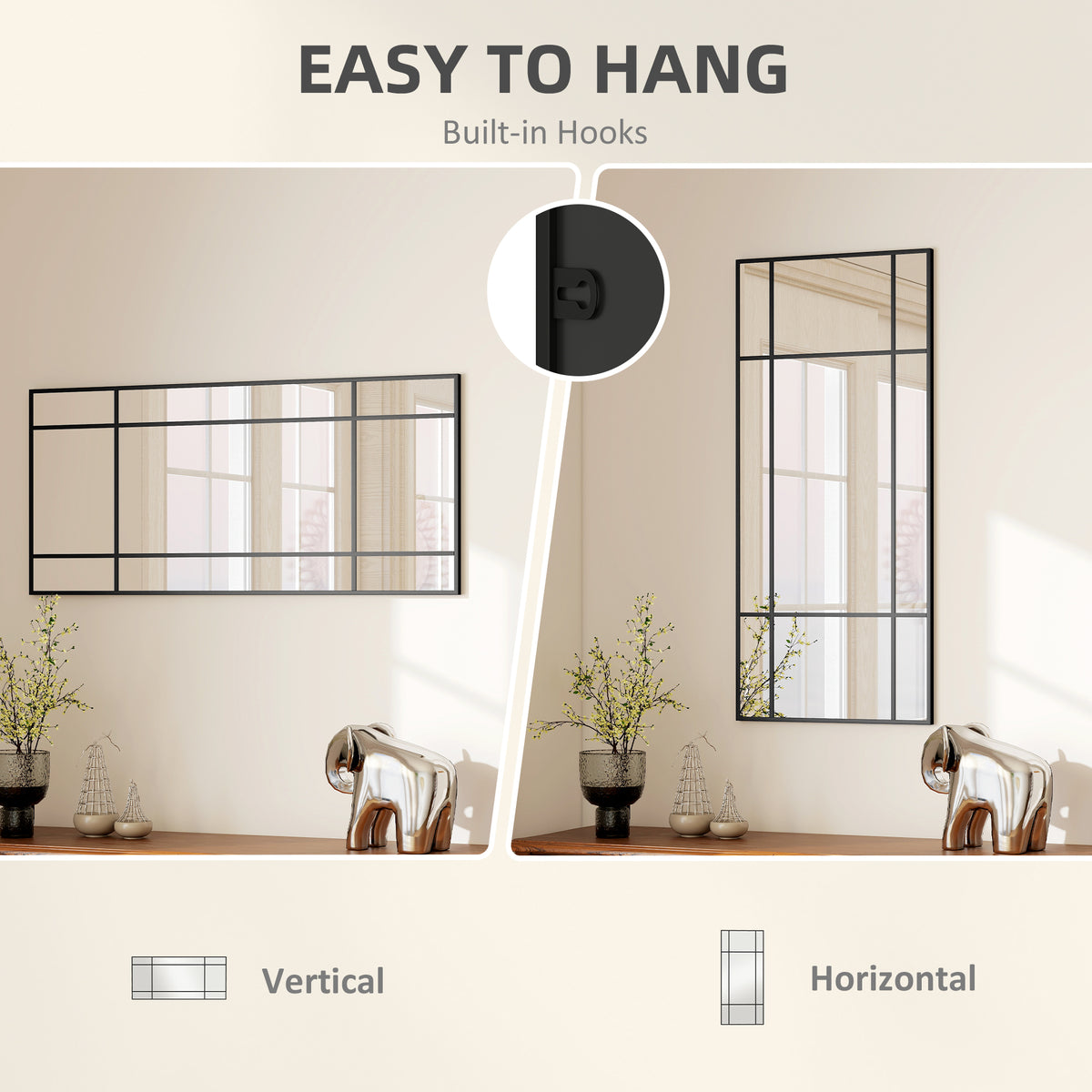 Decorative Grid Wall Mirror, with Back Hooks
