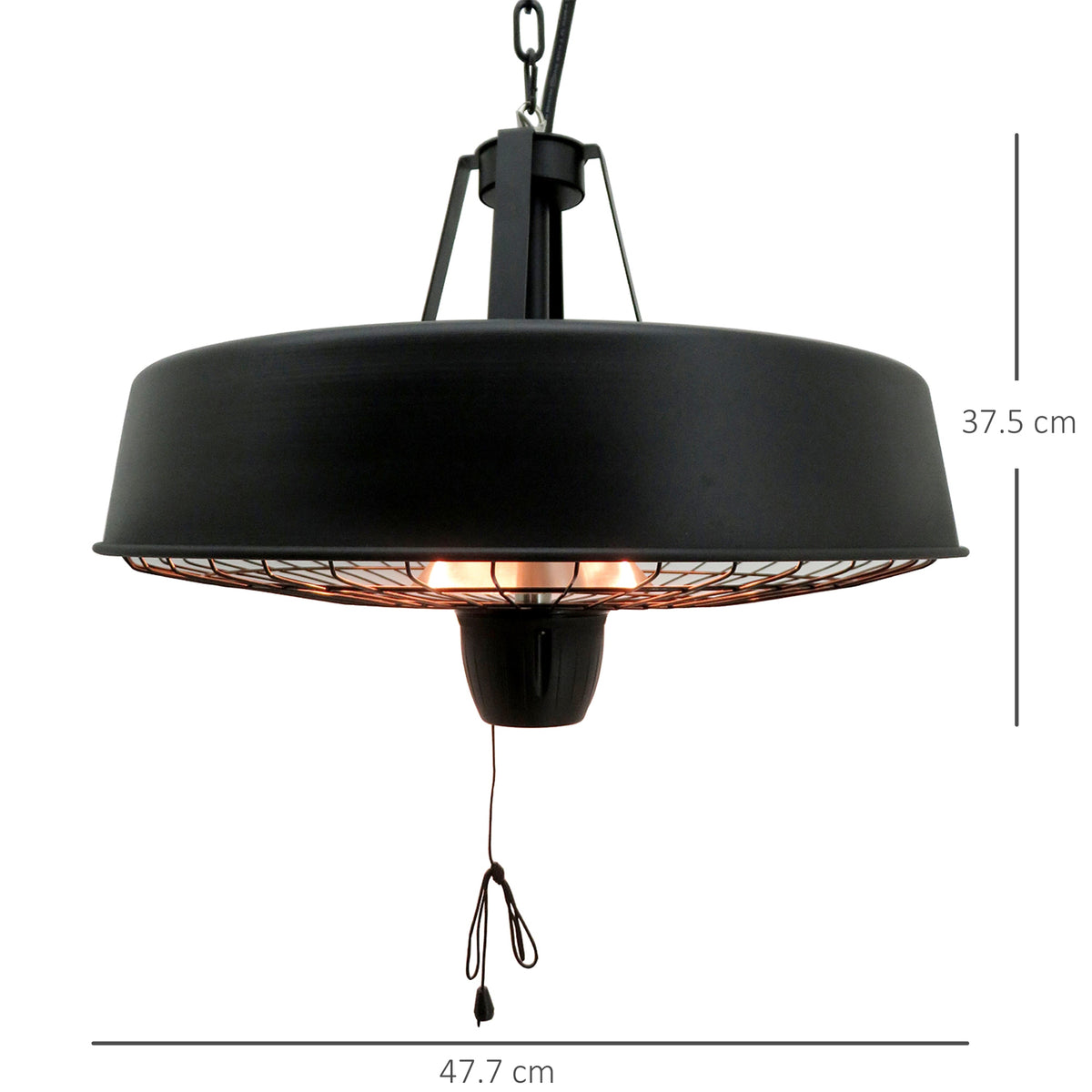 Adjustable Power 1000/2500W Infrared Halogen Electric Patio Light Heater, Ceiling Hanging Mount -Black