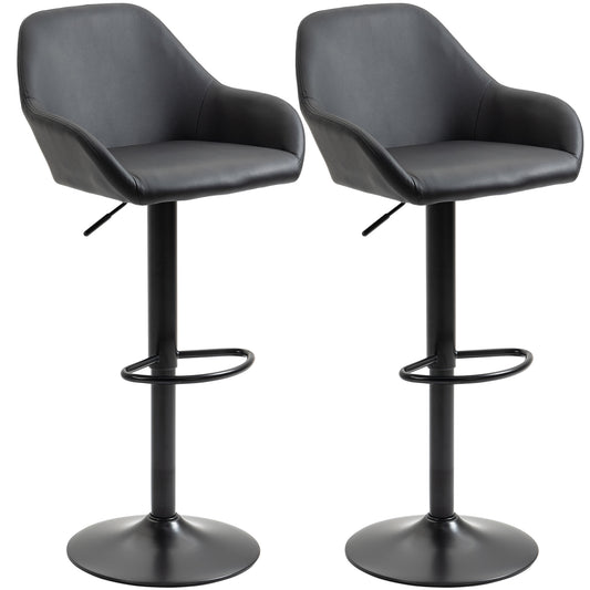 Adjustable Bar Stools Set of 2, Swivel PU Leather Barstools with Backrest & Footrest