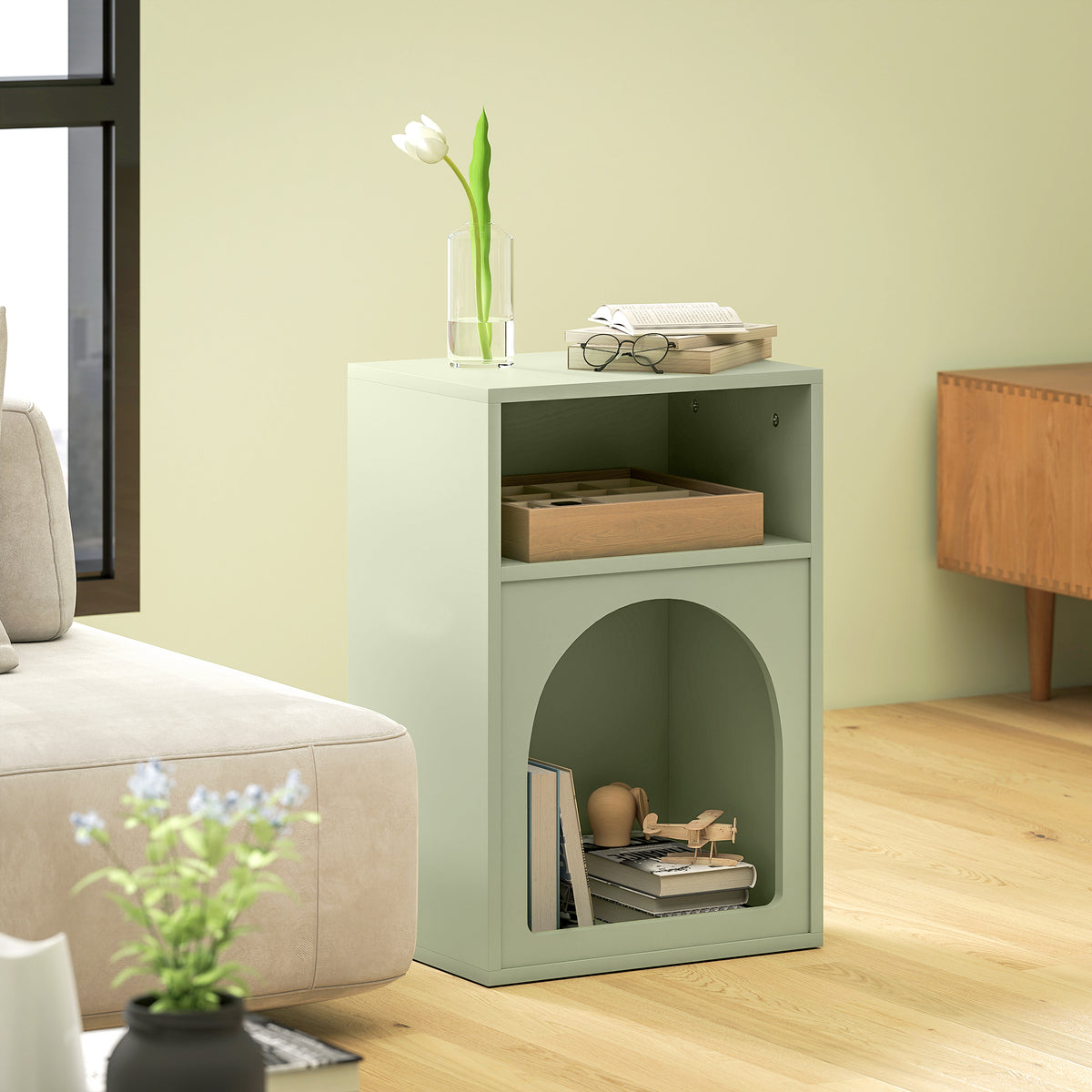 Bedside Table with 2 Open Compartments