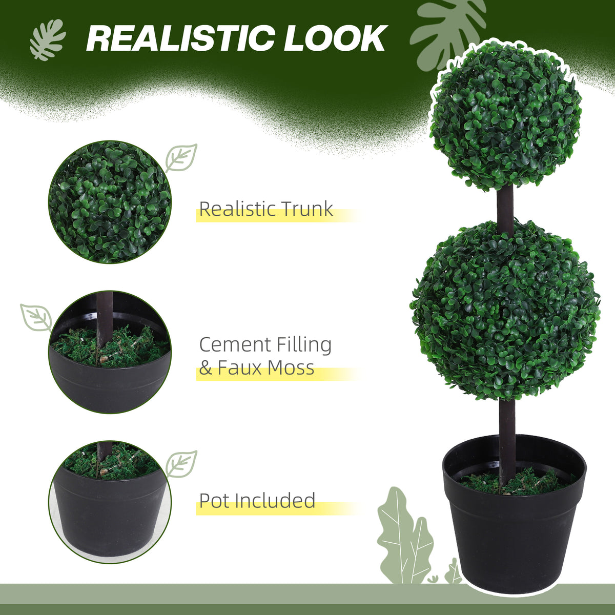 Set of 2 Artificial Boxwood Ball Topiary Trees Potted Decorative Plant Indoor Décor (67cm)