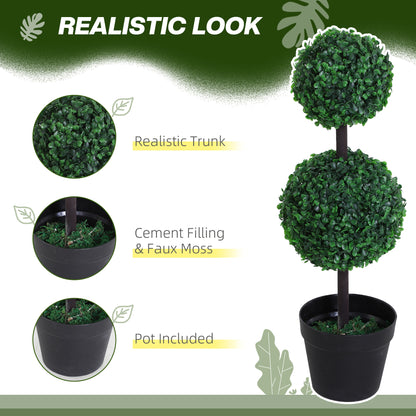 Set of 2 Artificial Boxwood Ball Topiary Trees Potted Decorative Plant Indoor Décor (67cm)