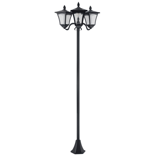 1.8m Traditional Victorian Style 3 Way Head Outdoor Garden Solar Post Lamp Sensor Dimmable LED Lantern Bollard Pathway IP44 – Black