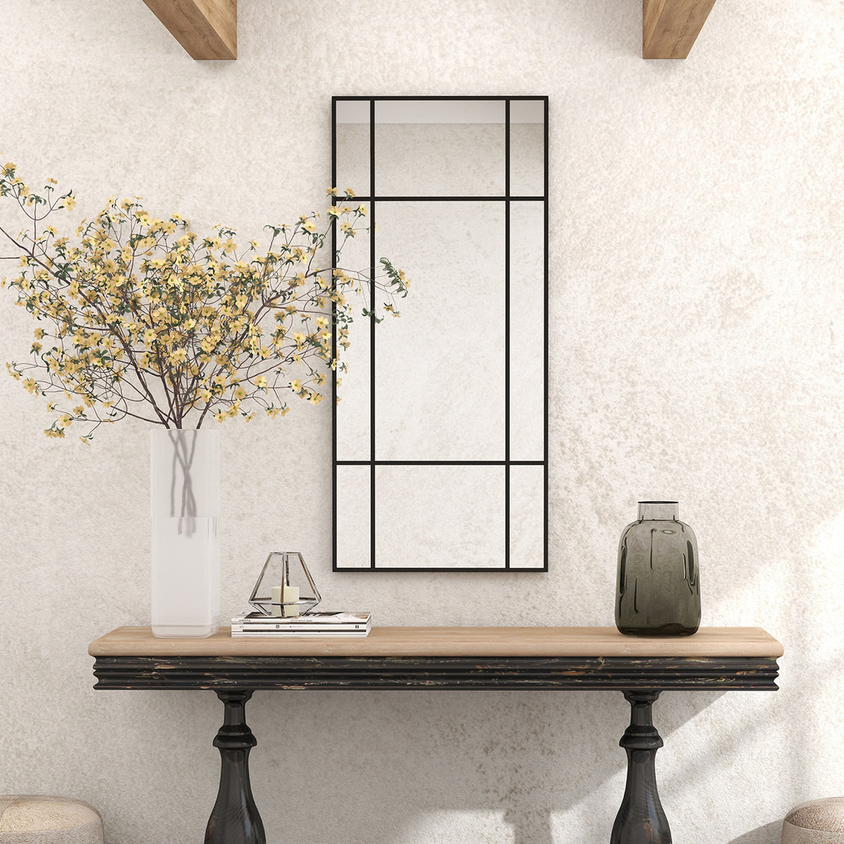 Decorative Grid Wall Mirror, with Back Hooks