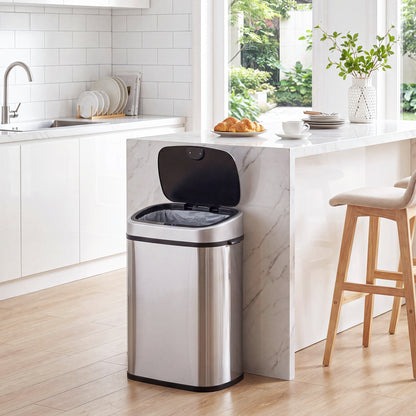 48L Motion Sensor Bin, Automatic Touchless Rubbish Bin with Fingerprint Resistant Stainless Steel for Kitchen, Hygienic Gyms, Home Office Use, Silver Tone
