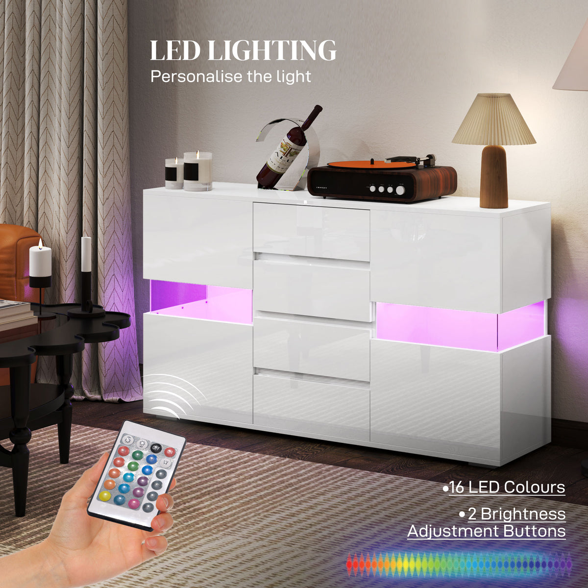LED Light Sideboard - High Gloss White