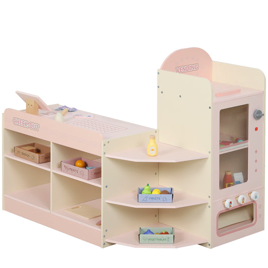 Kids Grocery Store, Children Supermarket Playset with Cash Register, Vending Machine, Display Shelves