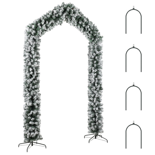 9ft Flocked Snow Christmas Tree Arch, Christmas Single Arch Doorway Decor with 1400 Branch Tips and Steel Stand, Green
