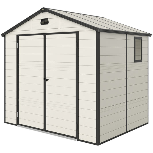 7.9ft x 6.2ft Recycled Garden Shed with Aluminium Frame and Plastic, Wall Shed with Foundation, Waterproof and Rustproof - Cream White