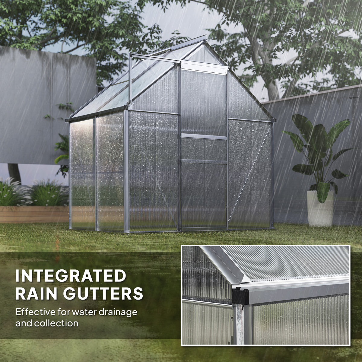 192.5 x 131cm Walk-In Polycarbonate Greenhouse - Silver-Tone