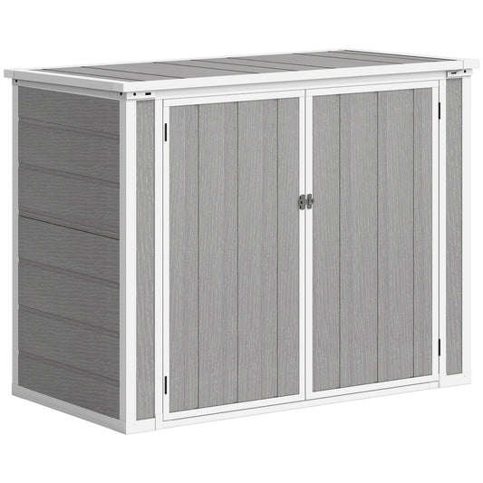 4.7 x 2.5FT Garden Shed, Double Bin Storage Shed with Lockable Doors, Outdoor Small Shed with Openable Lid for 2 Rubbish Bins, Garden Tools, Grey