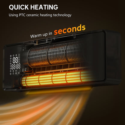 2000W Ceramic Electric Heater with Fan, Adjustable Thermostat, Wall Mounted