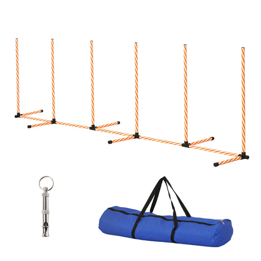 Dog Agility Equipment Pet Outdoor Training Play Run Obstacle w/ 6 Weaves Poles Whistle Carrying Bag