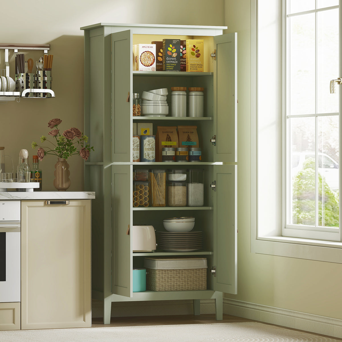 Tall Pantry Cupboard with Motion Sensor LED Light
