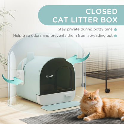 Hooded Cat Litter Box, Kitten Litter Tray, with Lid, Scoop, Filter, Flap Door