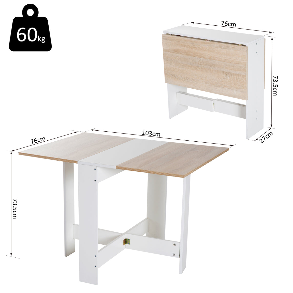 Folding Dining Table, Space-Saving Drop Leaf Kitchen Table for 4-6 People, Multi-functional Desk for Small Space, Flat & Studio, Modern Breakfast Table