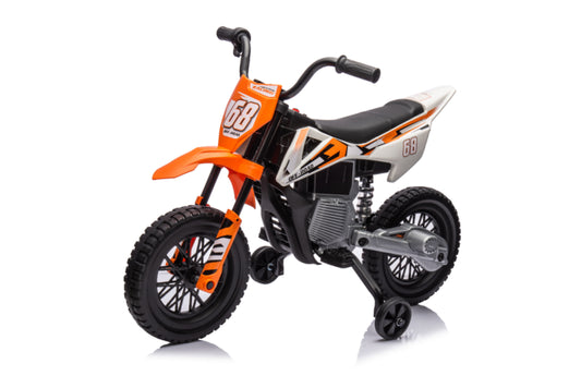 Kids Electric Motorcycle, 12V Ride On Motorbike with Training Wheels, Soft Start, Suspension, Music for 3–6 Y, Orange