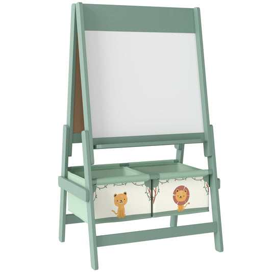 Art Easel for Kids, Double-Sided Whiteboard/Blackboard with Paper Roll, Two Storage Boxes, for Ages 3-8 Years