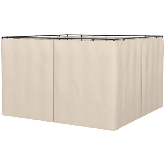 Replacement Gazebo Curtains, 4-Panel Gazebo Side Panels Only, for 3 x 3 (M) Gazebos or Pergolas, Hooks/C-Rings Included, Beige
