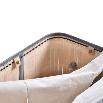 100L Natural Wood Laundry Basket A Compartment w/Flip Lid Removable Lining Handles Board Base Foldable Durable Water-Resistant Dirty Clothes Storage Home Organisation Grey