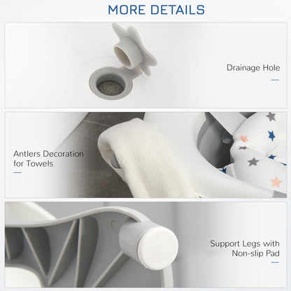 Foldable Baby Bathtub Set, Collapsible Bath Tub with Thermostatic Water Plug, Non-Slip Support, Cushion Pad, Drain Plugs, for Newborn to 3 Years - Offwhite