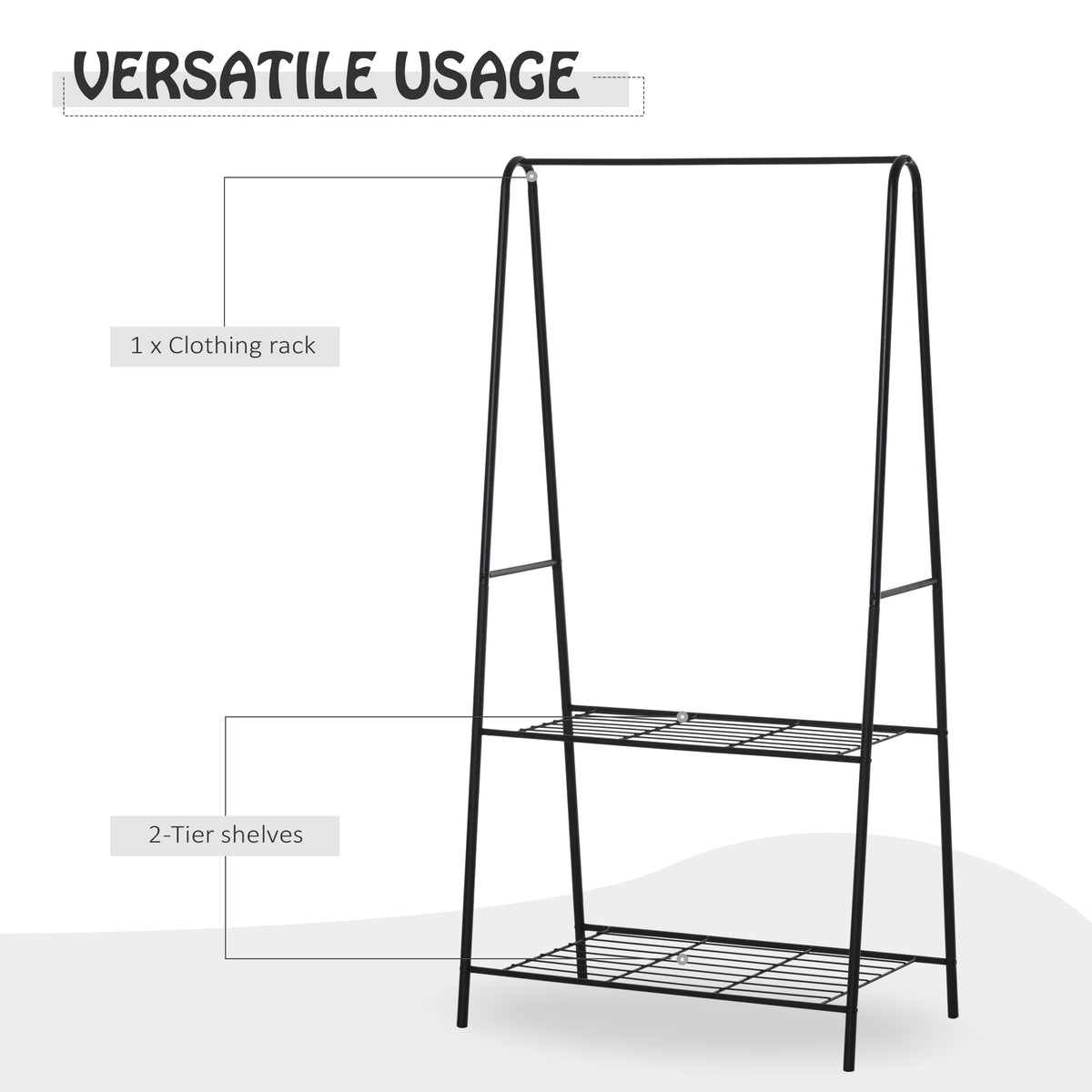 Metal Clothes Rack Coat Garment Hanger Hallway Organiser Hanging Rail Stand 2-tier Shoe Shelving A Shaped 77W x 45D x 153H cm Black
